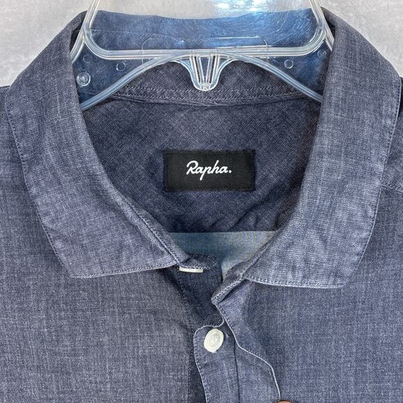 Rapha Cycling Mens XL Cutter Shirt Navy Blue Stretch Chambray Commuter Messenger - Picture 3 of 8